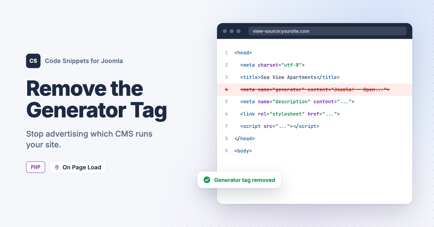 Remove the Generator Meta Tag in Joomla