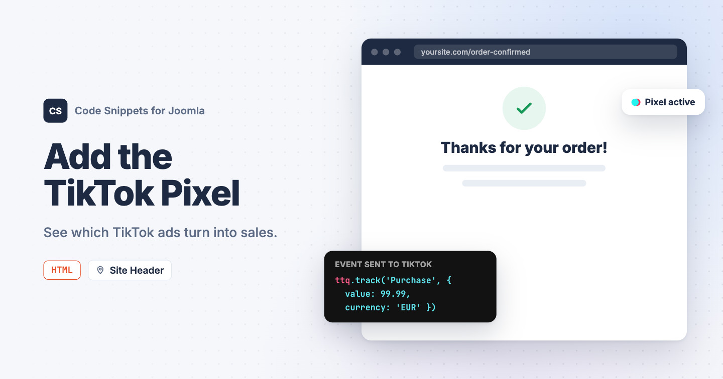 Add the TikTok Pixel to Joomla