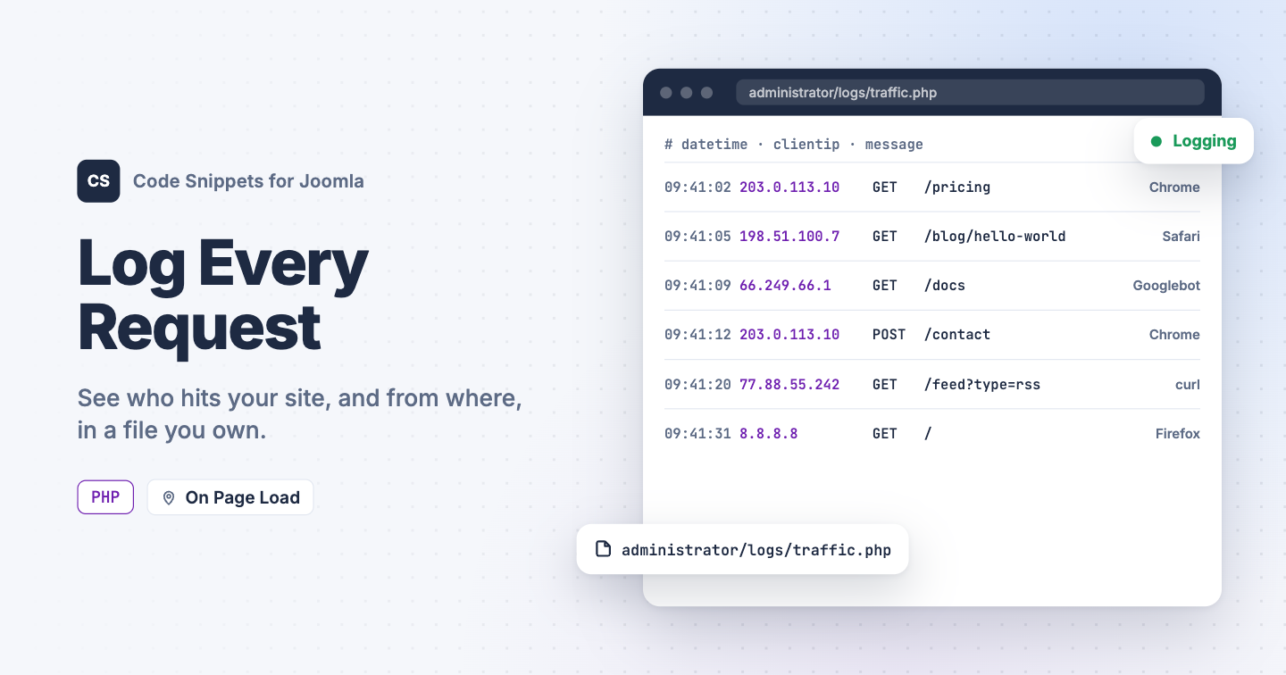 Log Visitor Requests to a File in Joomla