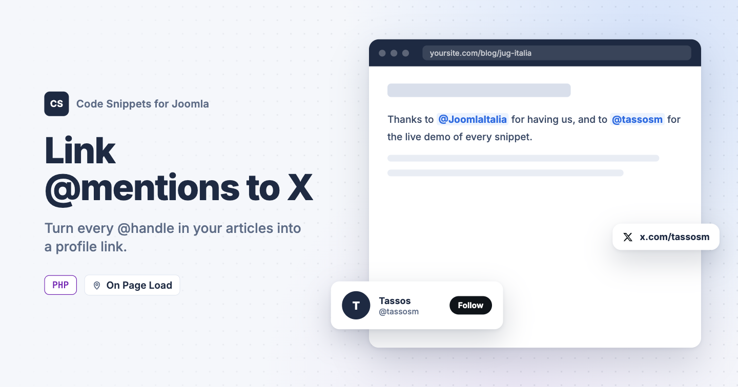 Automatically Link Twitter (X) @mentions in Joomla Articles
