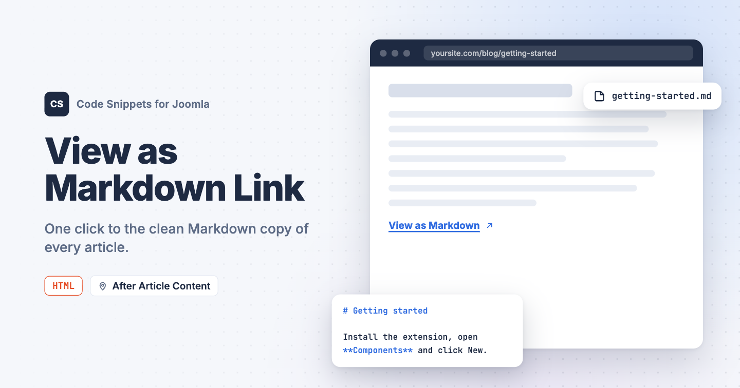 Add a View as Markdown Link to Joomla Articles