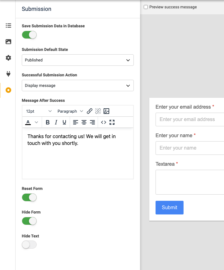 Convert Forms form builder Submission tab