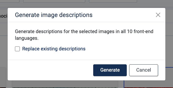 Generate image descriptions for the selected gallery items using AI