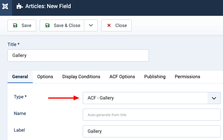 Create ACF - Gallery Joomla Custom Field