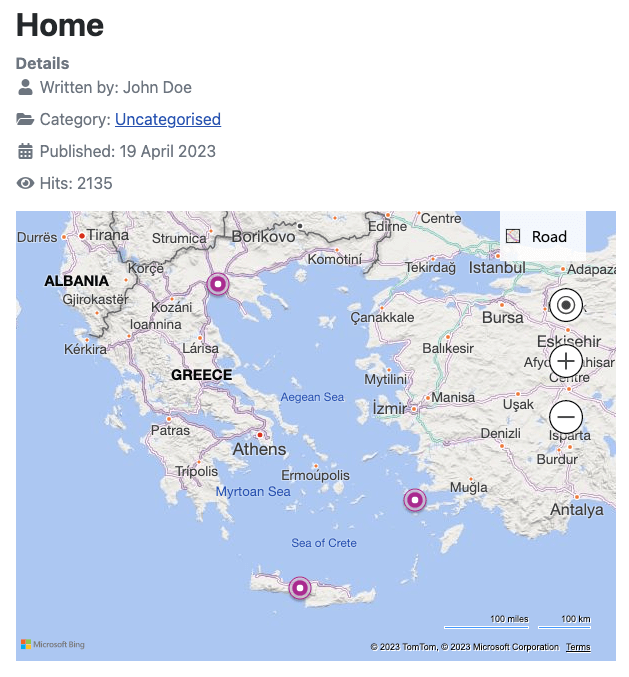 acf map frontend display - Bing Maps