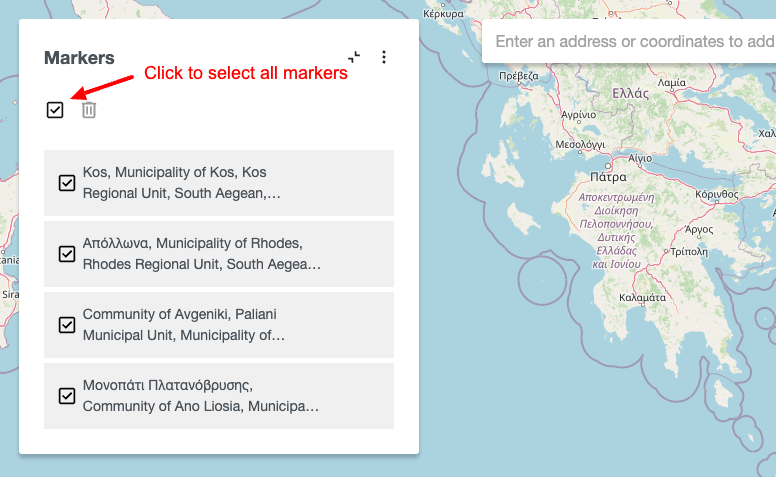 Select all markers from sidebar