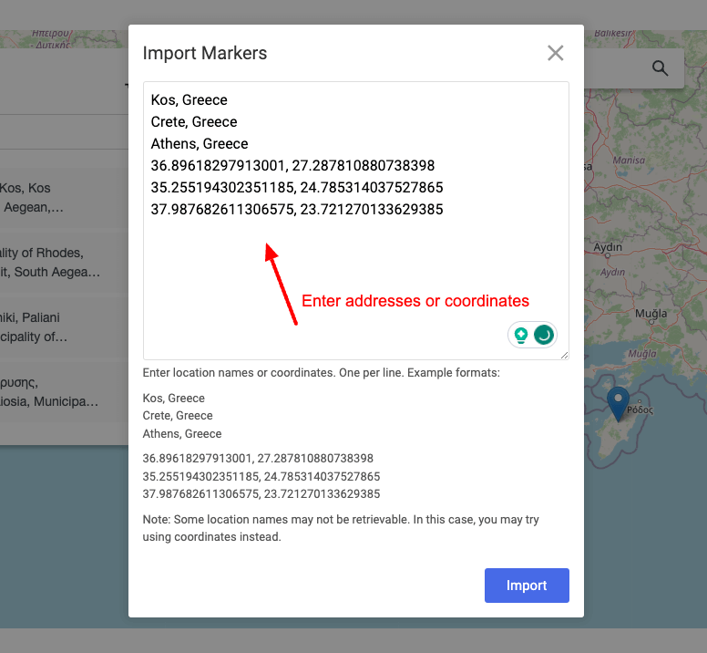 Import markers modal