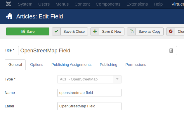 Advanced Custom Fields OpenStreetMap Field Settings