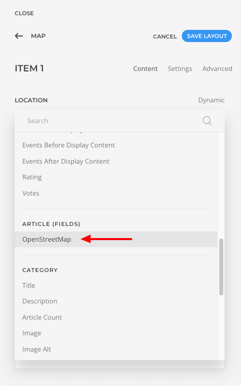 ACF OpenStreetMap YooTheme Content Source Selection