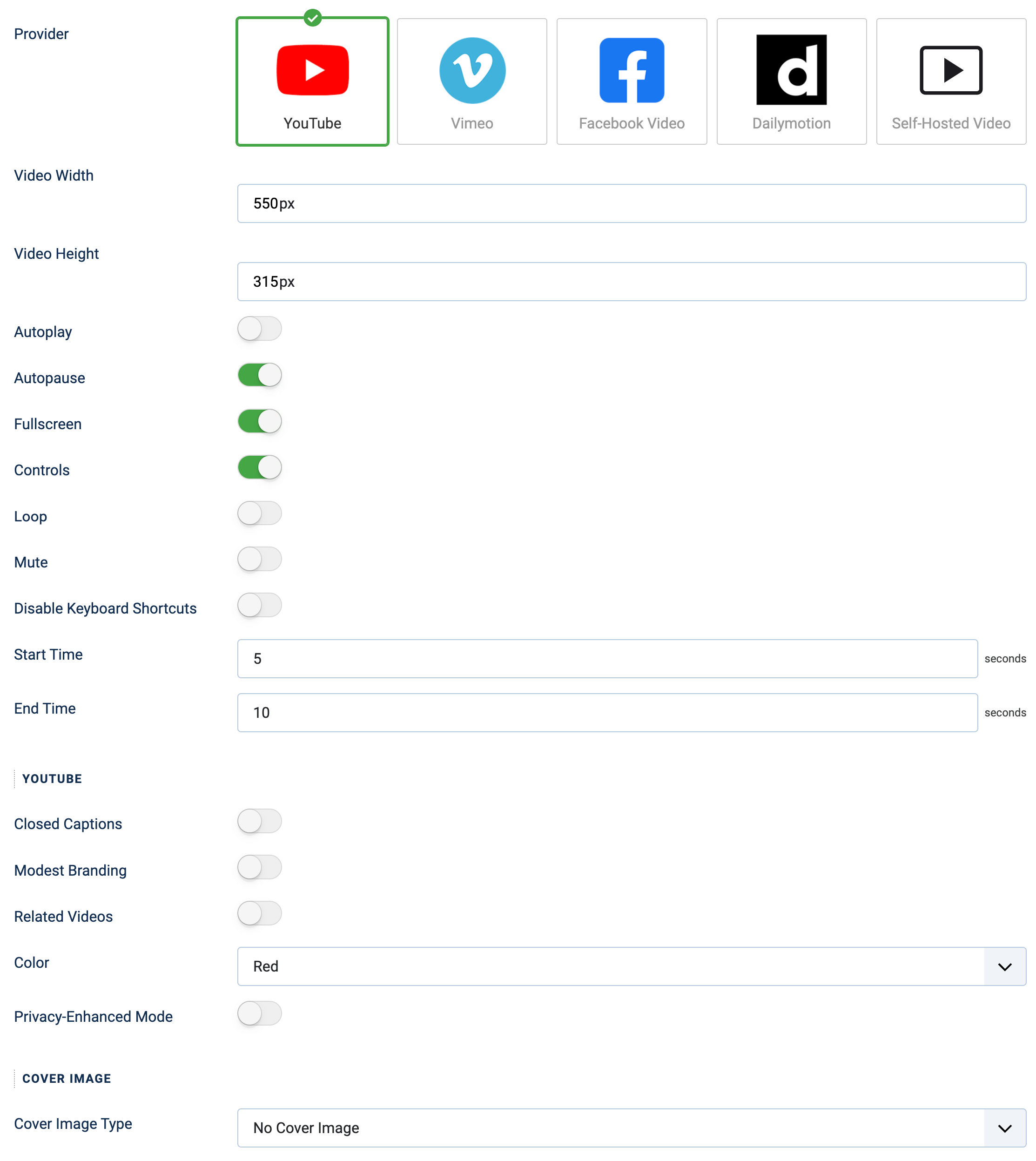 acf video field settings