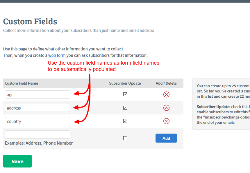 aweber custom fields