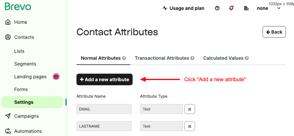 Add New Contact Attribute 1 Brevo Task