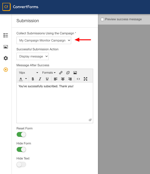 campaign monitor convert forms assignment