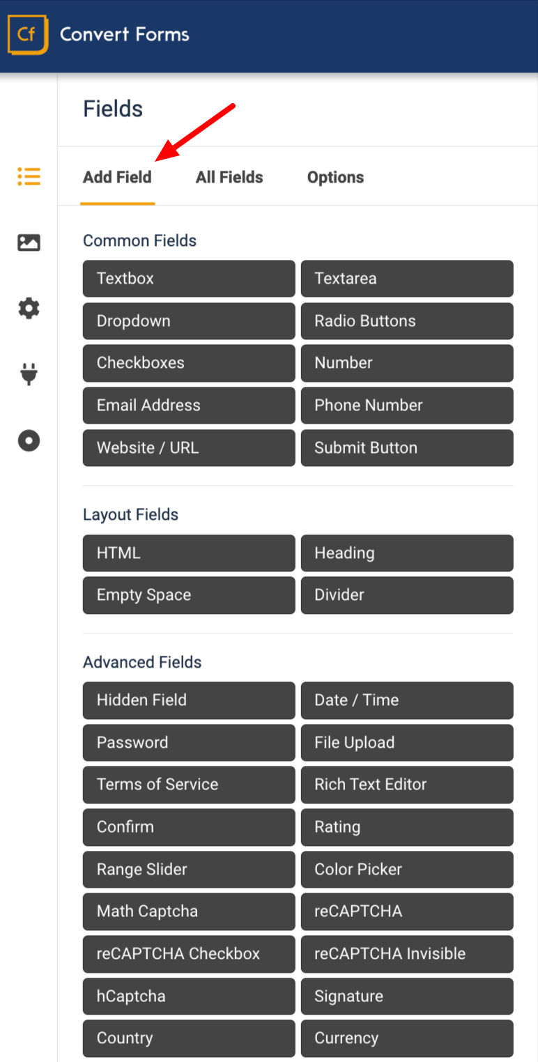 View all available Convert Forms Fields