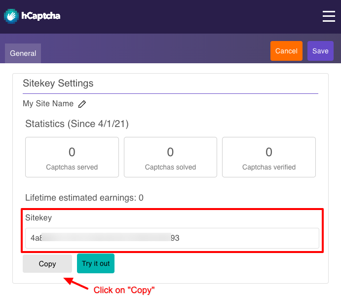 convert forms hcaptcha site settings sitekey