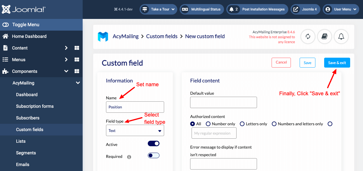 Add New Custom Field 2 AcyMailing Task