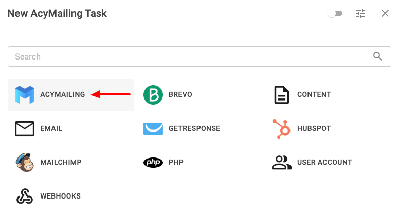 Select AcyMailing Task