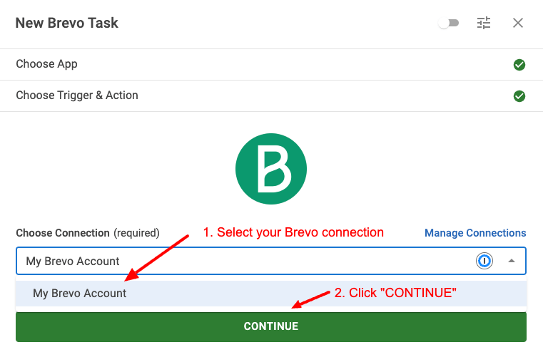 Select Connection Brevo Task