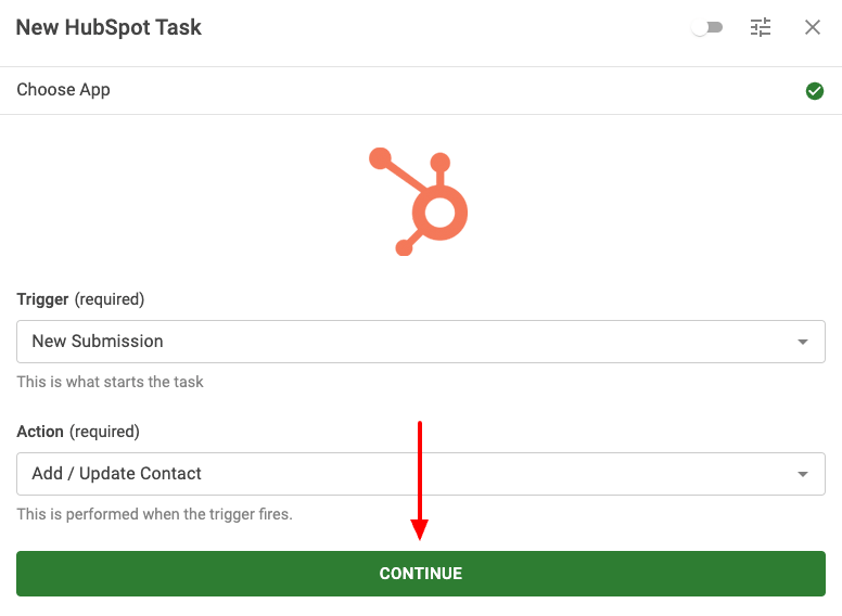 Select HubSpot Trigger and Action