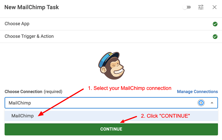 MailChimp Select New Connection