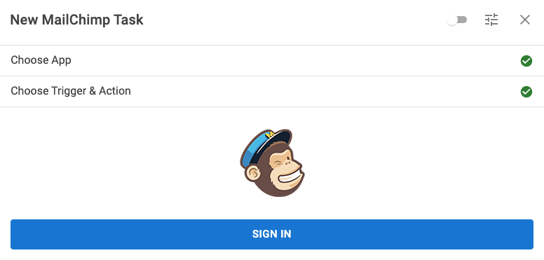 MailChimp Create Connection Sign In