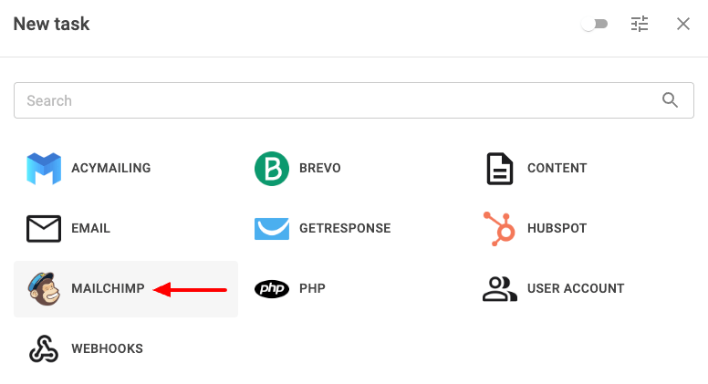Select MailChimp Task