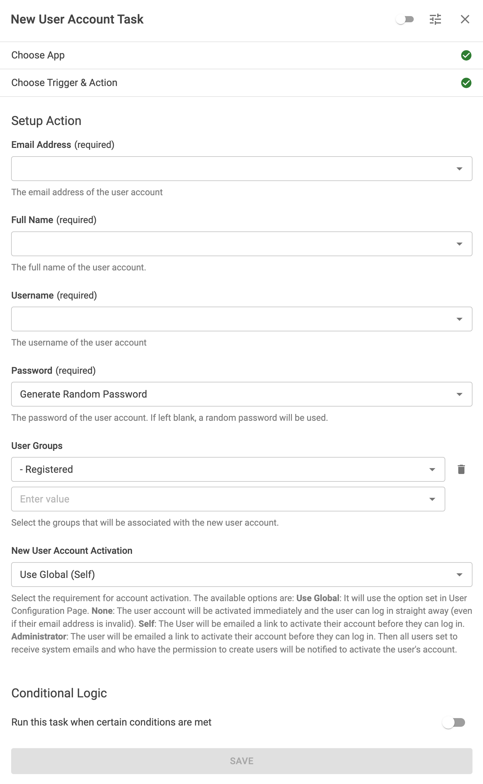 Setup Action PHP Task