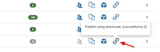 convert forms how to find shortcode