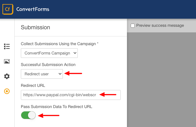 Convert Forms PayPal Payment Form Submission Settings