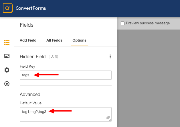 drip convert form fields tags