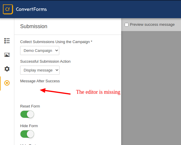 convert forms editor is missing