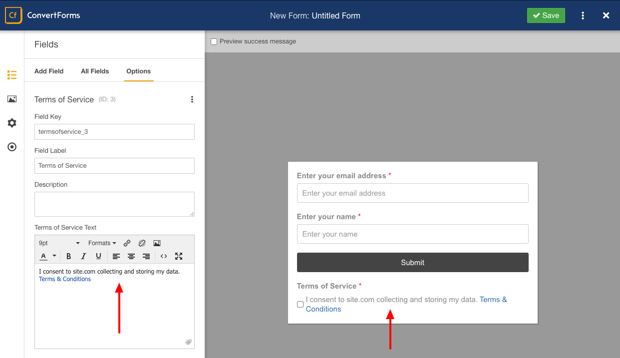 Convert Forms GDPR Field Preview