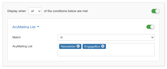 AcyMailing List Display Condition