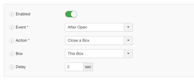 engagebox auto close timer settings