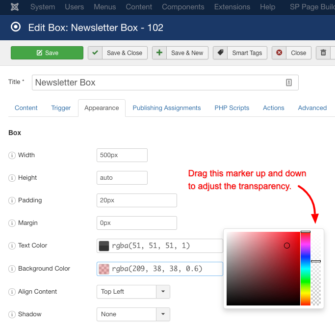 engage box background color picker
