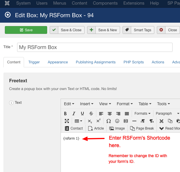 How to use rsforms with engage box