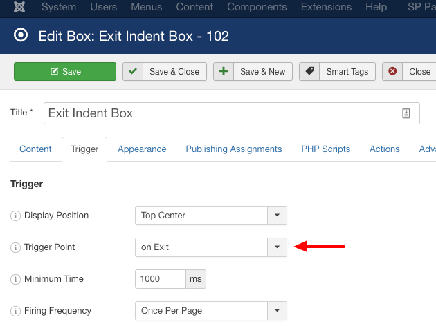 engagebox exit intent trigger option
