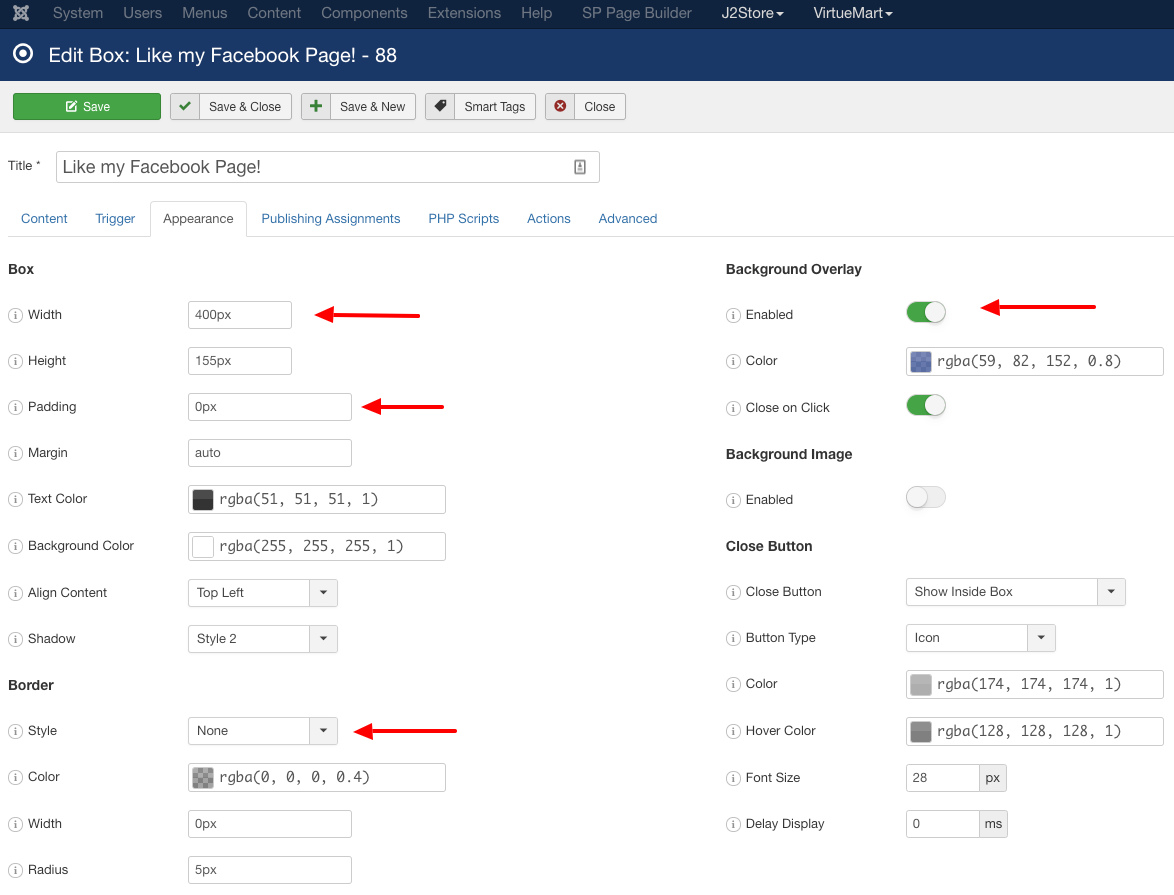 engagebox facebook like settings