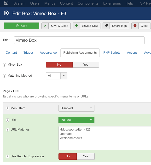 EngageBox Publishing Assignments URL Assignment