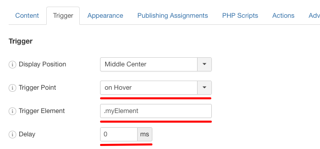 engagebox trigger on hover settings