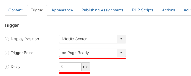 engagebox trigger on page ready settings