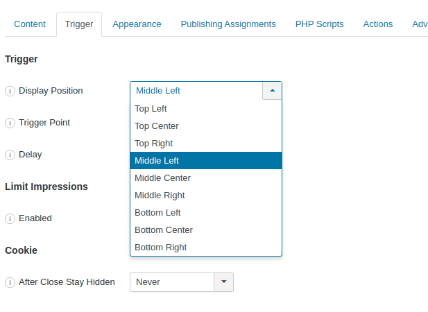 Position Joomla Popup in the Midle Left or Middle Right area of the page