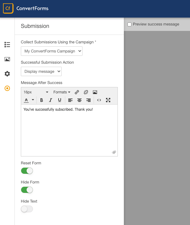 form builder submission tab