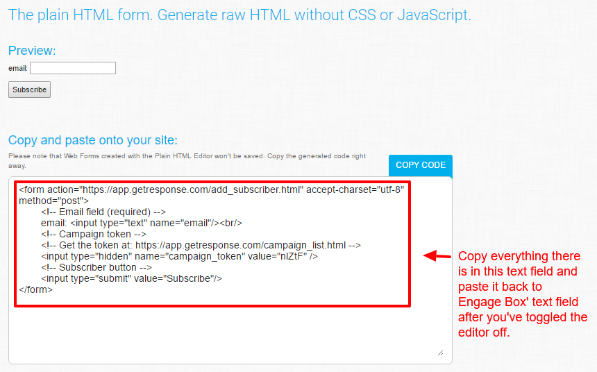 GetResponse Plain HTML Form