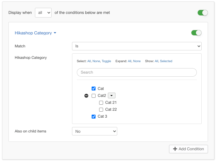 HikaShop Products Categories