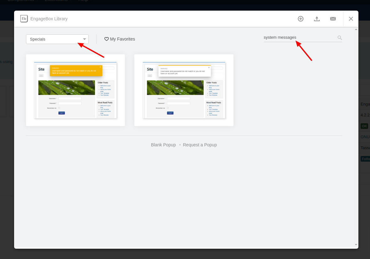 Display Joomla System Messages in Popup