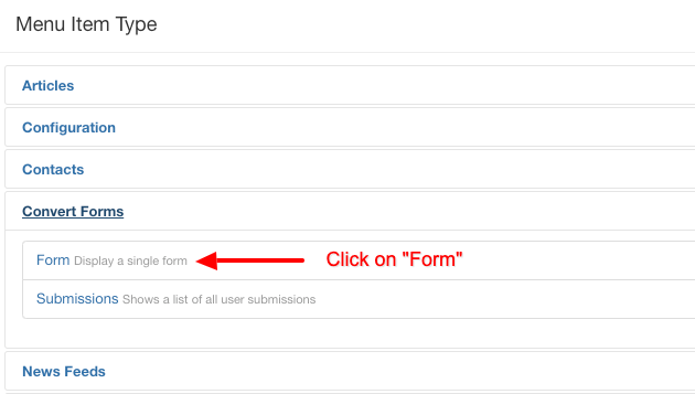 create convert form menu item