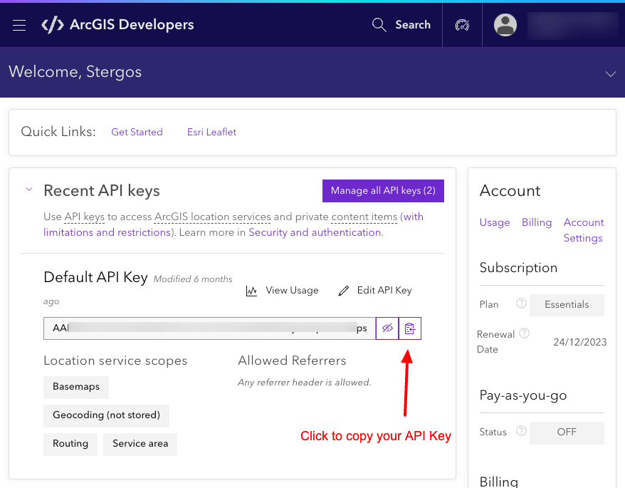 Get your ArcGIS API Key
