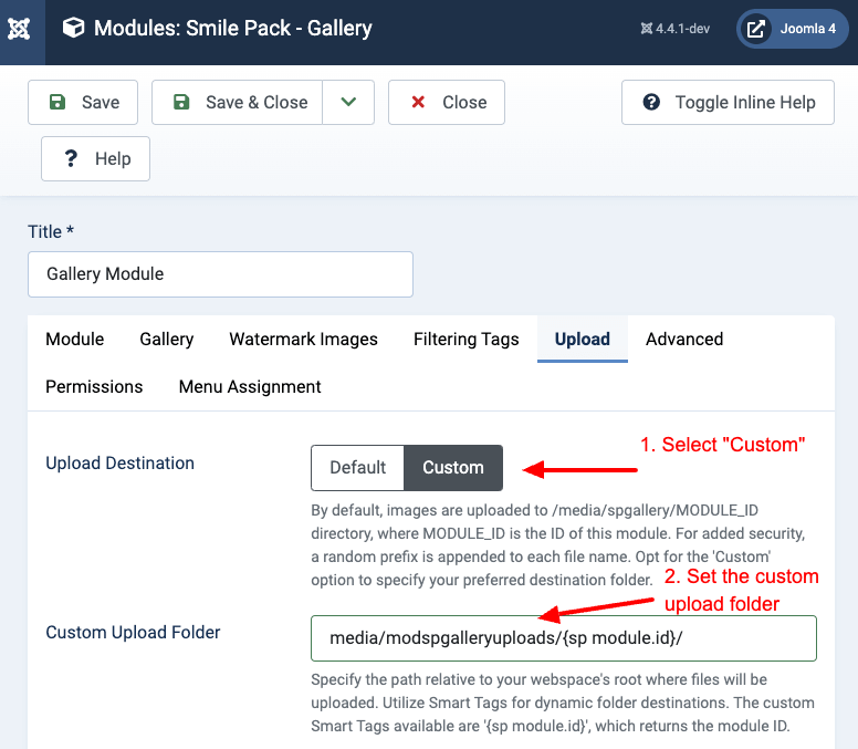 Smile Pack - Gallery Module Custom Upload Folder