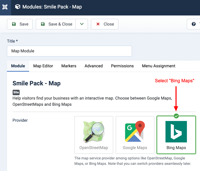 Select Smile Pack - Map Module Select Bing Maps Provider